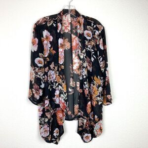 Xhilaration Open Jacket Coverup Size XL Floral 3/4 Sleeve Sheer Whimsigoth